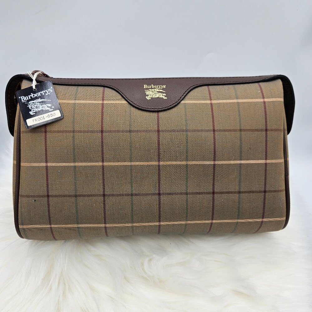 Burberrys Nova Check Brown Canvas & Leather Clutch Bag